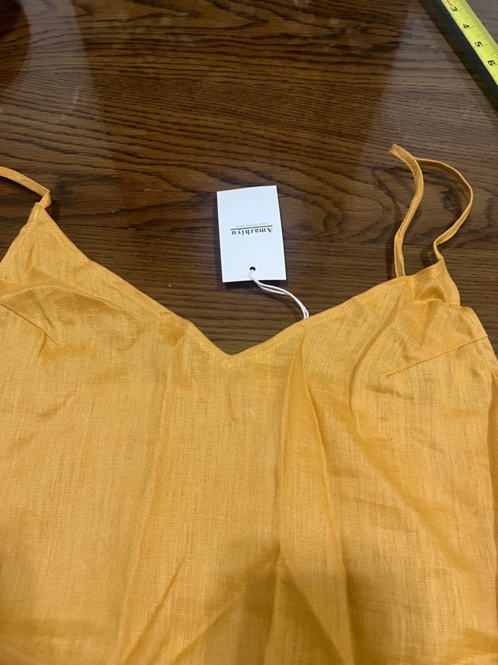 Mustard Yellow Slip Dress with Adjustable Straps Amazhiyu linen